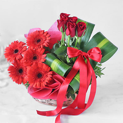 "Red Gerberas and Roses Flower Basket (Krish) - Click here to View more details about this Product